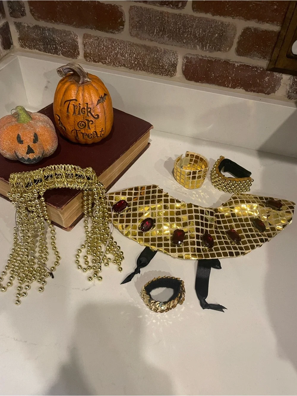 Kids Gold Cleopatra  Egyptian-Style Beaded Headpiece and Collar Set